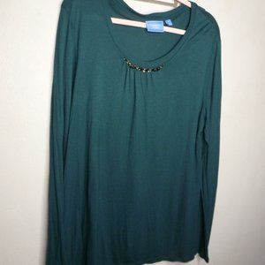 Vera Wang deep teal rhinestone embellished long sleeve tunic top XLXXL18 rayon
